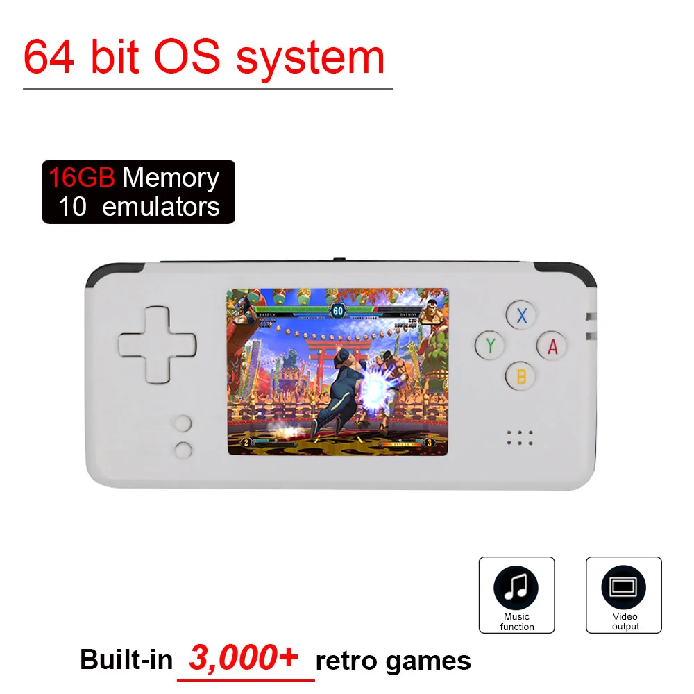 Портативная игровая консоль 3,0 дюймов консоль 16G rom Встроенная 3000+ различные игры Поддержка NEOGEO/GBC/FC/CP1/CP2/GB/GBA - Цвет: White