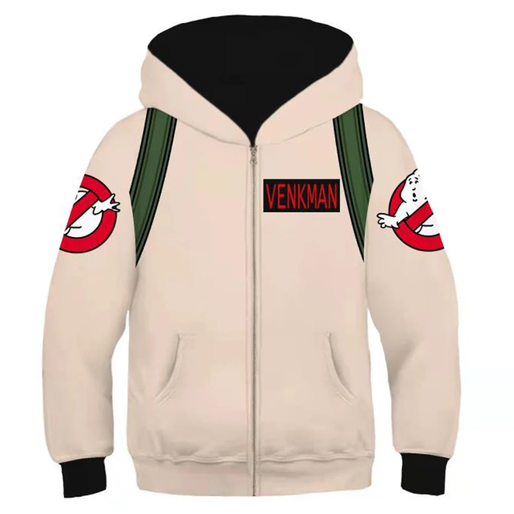 

Ghost COS busters Cosplay Costume Kids Hoodie Zipper Up Sweatshirts Cardigan Pullover Coat Jacket Hoodie For Men Kids