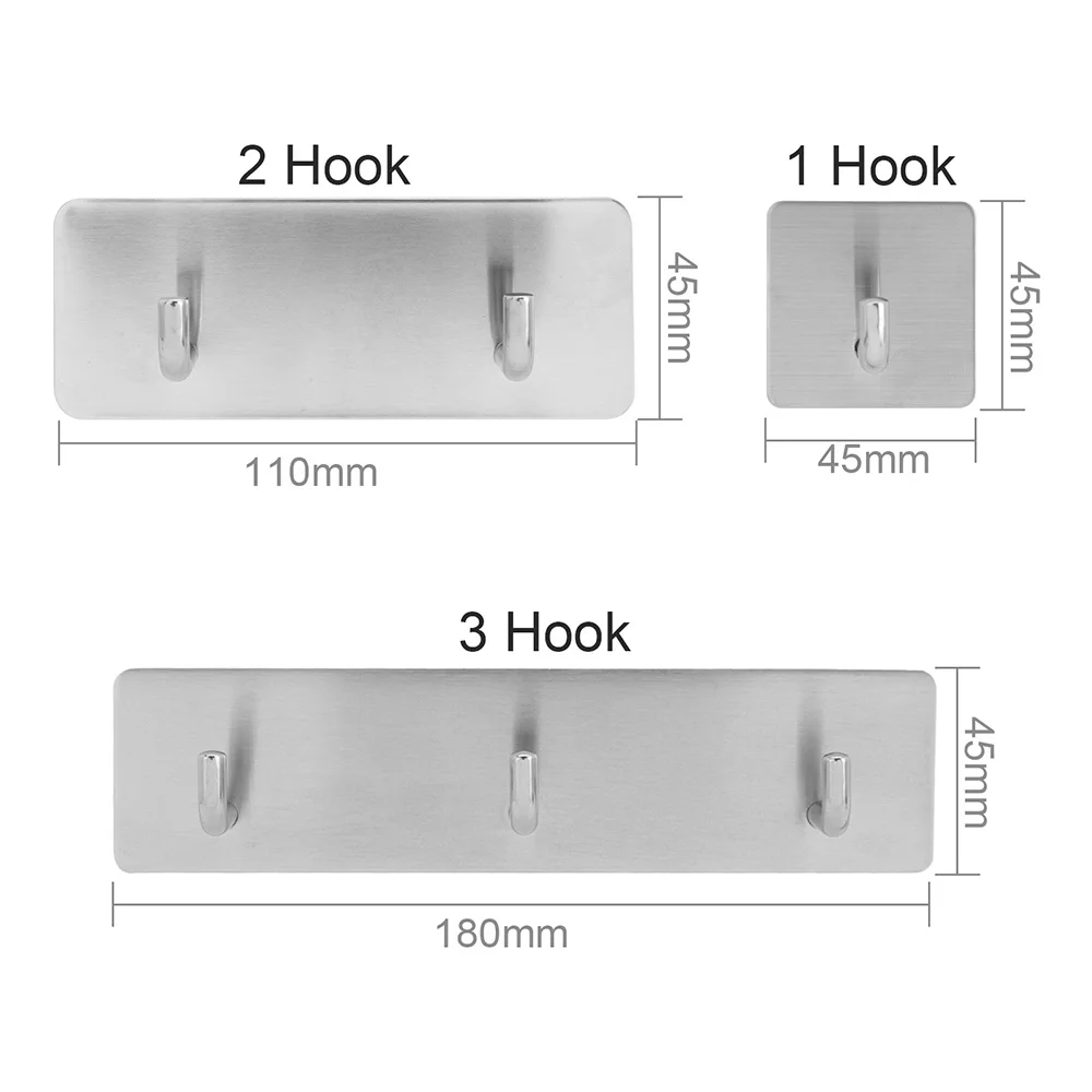 

Stainless Steel Self Adhesive Wall Door Hook Heavy Duty Keys Coat Holder Hook Hanger Towel Hooks for Hanging Waterproof Hooks