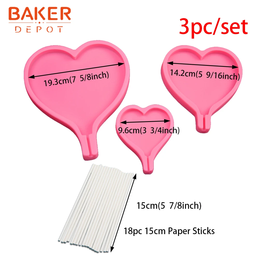 CDY-461-set BAKER DEPOT большая силиконовая форма для леденца Сердце Шоколад Конфеты леденец Форма Торт Кондитерские украшения инструмент DIY День рождения Валентина - Цвет: CDY-461-set