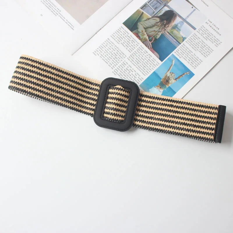 Бохо черная квадратная пряжка без регулировки отверстия широкая полоса