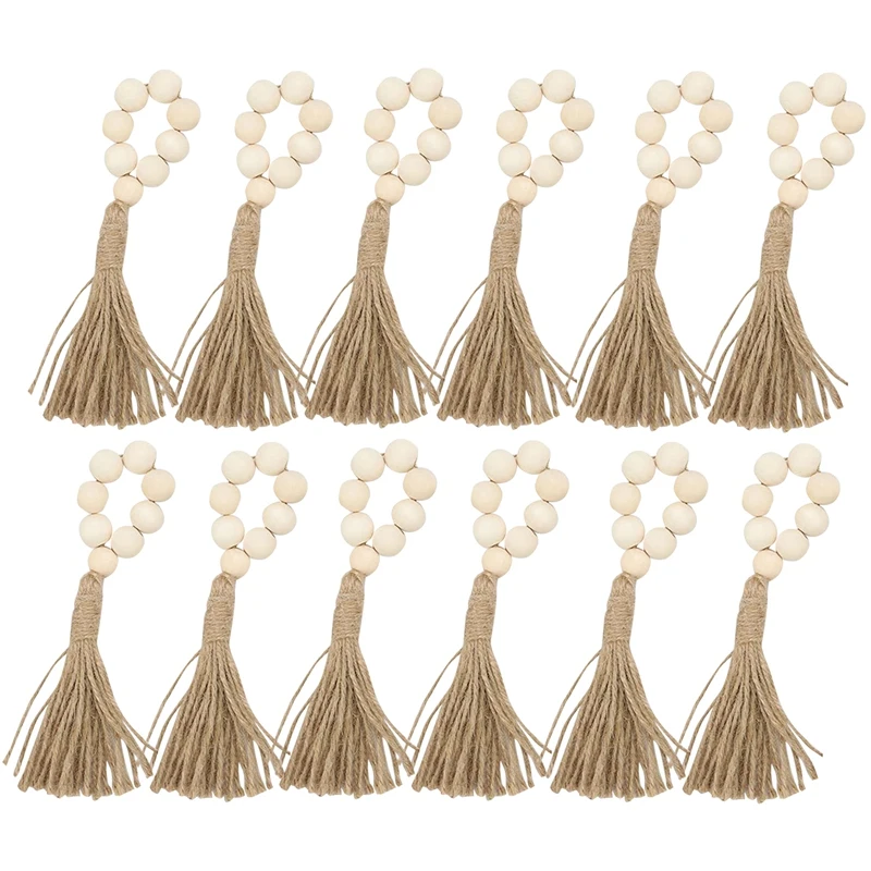 

12 шт., деревянные кольца для салфеток с кисточками