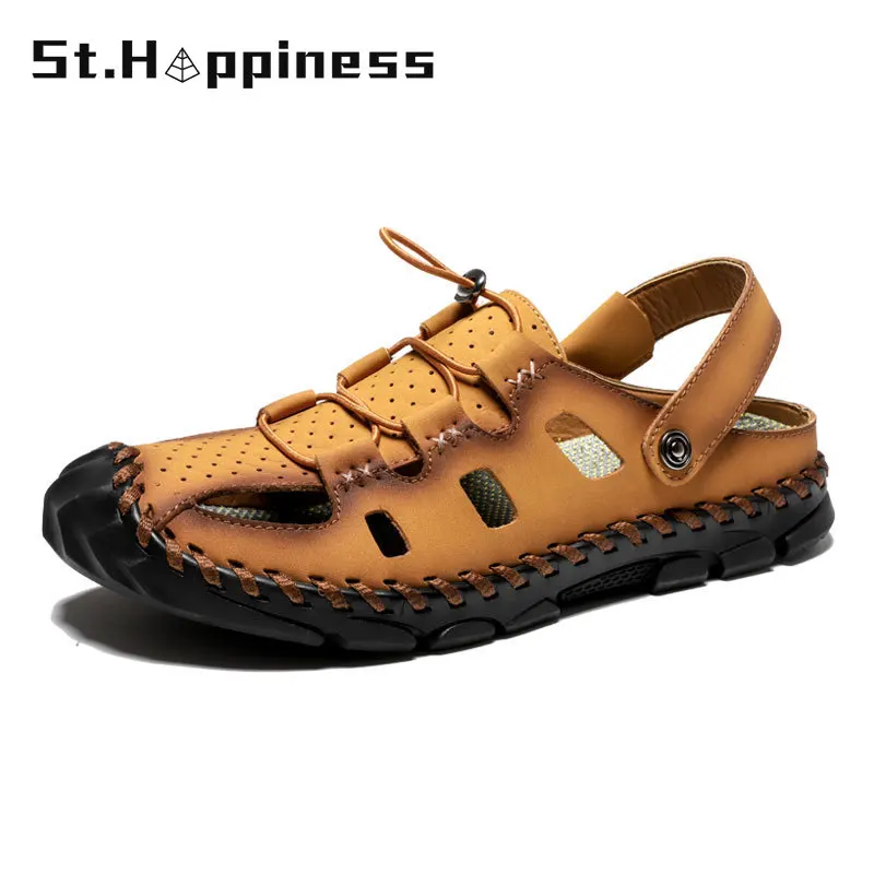 

2021 New Summer Men's Leather Sandals Brand Fashion Casual Handmade Roman Sandals Outdoor Sport Hiking Beach Sandals Big Size