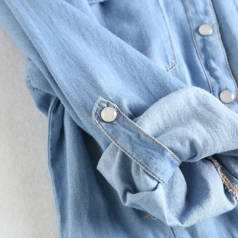 Платье-рубашка женское джинсовое модное элегантное приталенное Повседневное