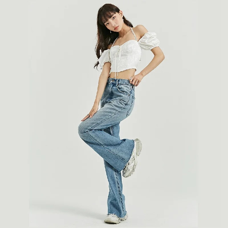 2021NEW French retro square collar palace style neck jacquard top, one-shoulder all-match slim slimming short-sleeved T-shirt