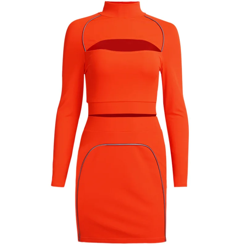 Ropa De Mujer 2020 Reflective Striped Neon Two Piece Skirt Set Sexy Club Women Matching Sets Festival Clothing |