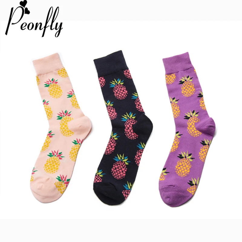 Peonfly винтажные Модные мужские хлопковые носки с принтом фруктов и ананасов