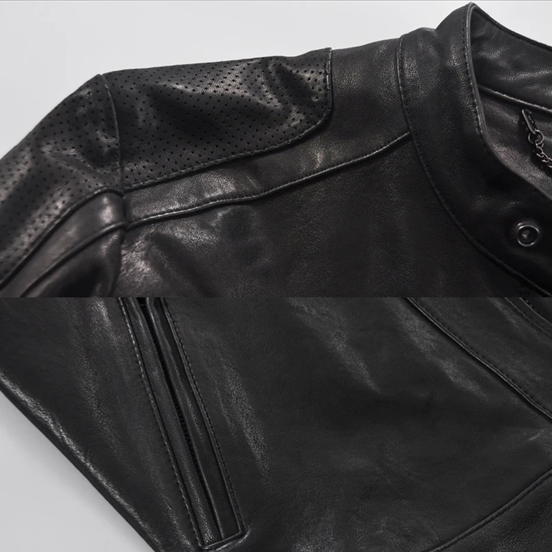 

Fashion Men's Sheep Skin Short Genuine Slim Thin Motorcycle Leather Jacket Male Autumn