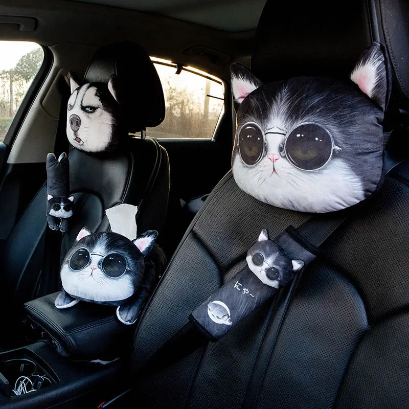 

1Pcs Cartoon Cute Car Neck Pillow 3D Creativity Cat and Dog Car Headrest Soft Breathable Pillow Car Accessories Men Women Girls