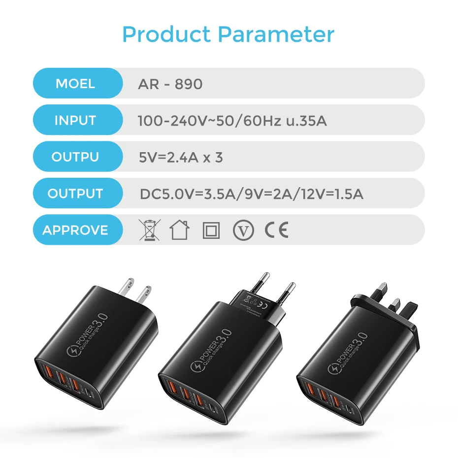 48w usb charger qc 3 0 type c pd fast charge for iphone 12 13 max samsung s21 huawei xiaomi mobile phone euus plug wall charger free global shipping