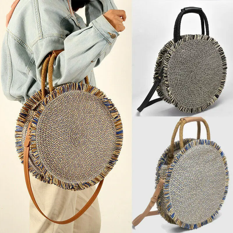 Женские соломенные пляжные сумки Bobo летние круглые плетеные через плечо в