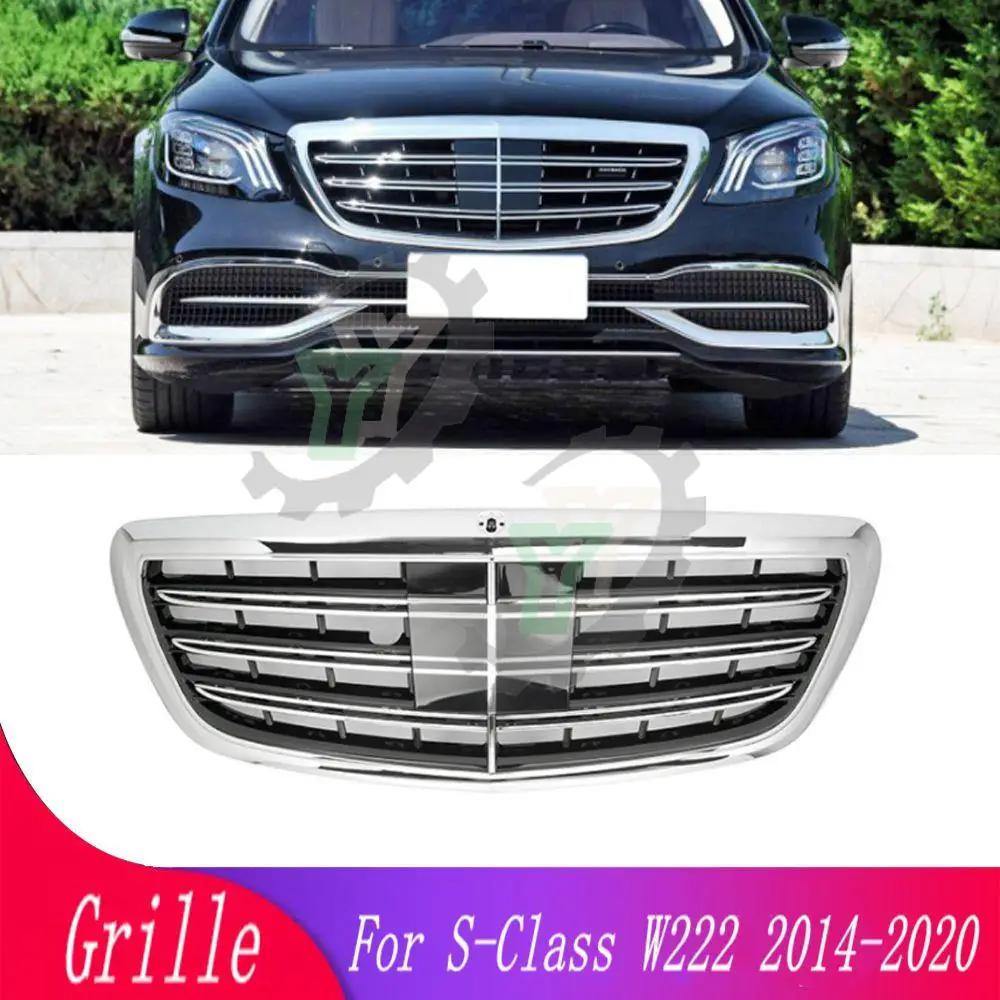 

High quality black/chrome front grille for Mercedes-Benz S-Class W222 S300 S400 S500 S65 2014-2020 car front bumper racing grill