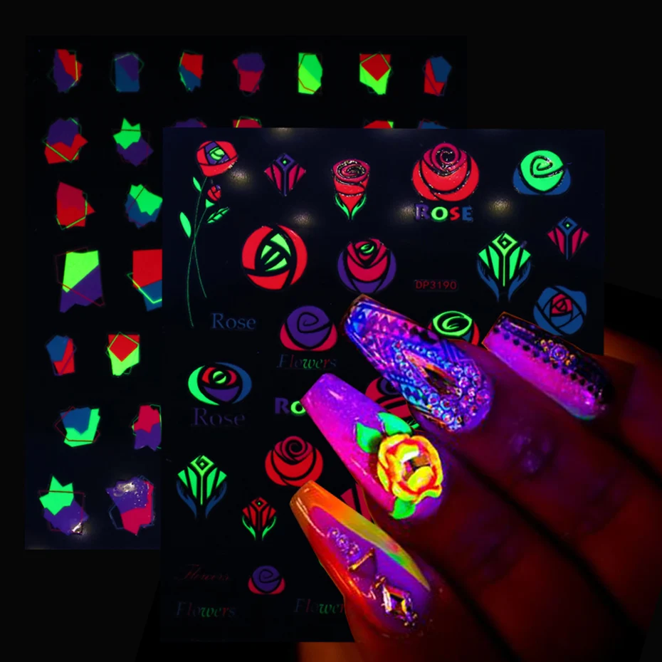 Светящийся эффект 3D цветок Геометрия Звезда Лук дизайн ногтей наклейки Ins гель