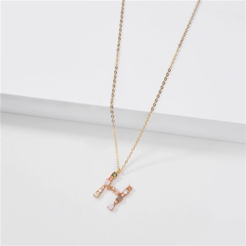 

Joolim High End Gold Finish Natural Stone Initial Necklace Brass Letters Necklace