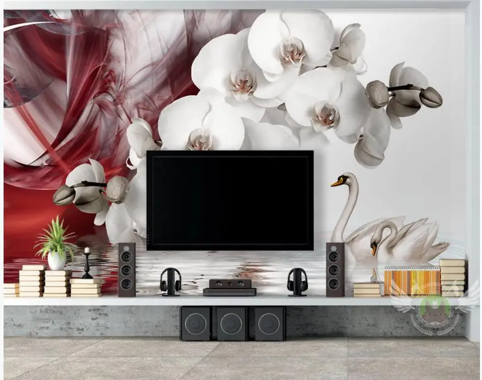 3d обои на заказ фотообои современный красивый Лебедь фаленопсис декор для