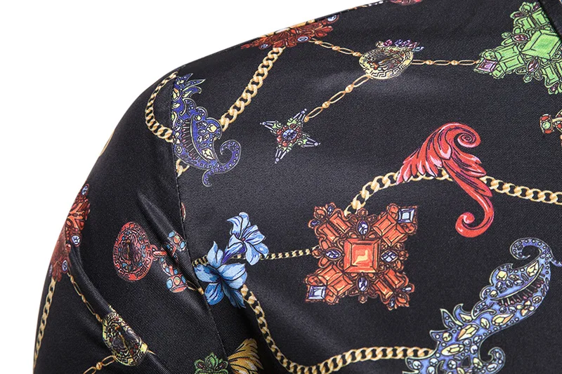 Luxury Royal Mens Shirts Casual Slim Fit Cross Gemstone Printed Long Sleeve Slim Fit Chemise Homme Men Prom Party Tuxedo Shirt
