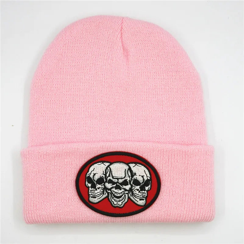 

2020 Geometric Three Skulls Embroidery Thicken Knitted Hat Winter Warm Hat Skullies Cap Beanie Hat for Men and Women 365