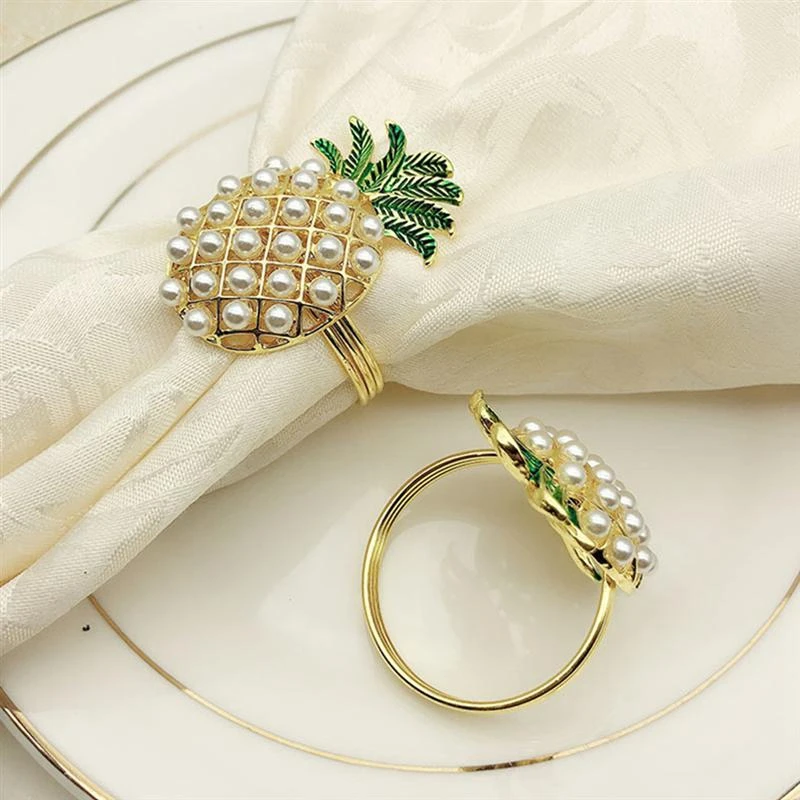 4 Pineapple Alloy Napkin Rings Fashion Crystal Buckle Party Holder Towel | Дом и сад