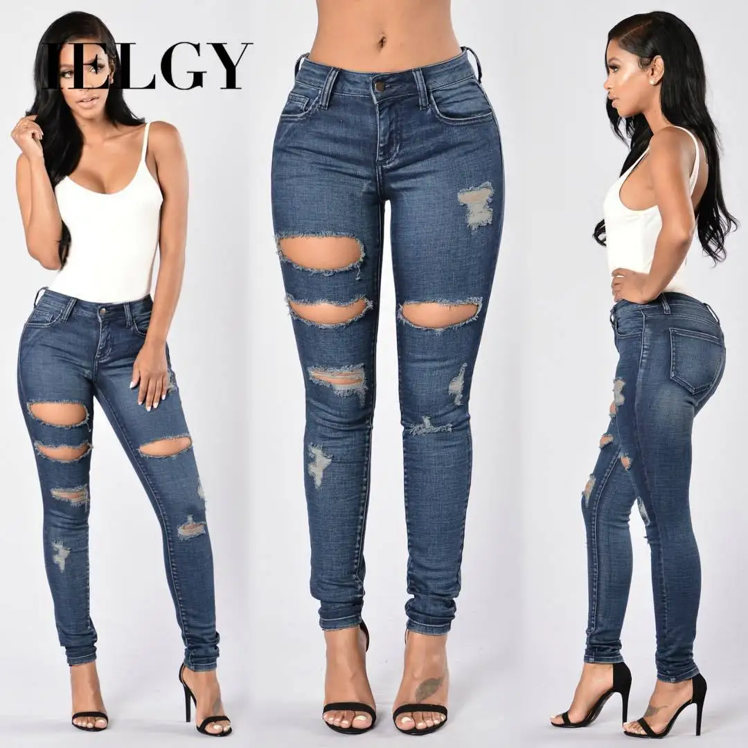 

IELGY Ripped Jeans ladies slim comfortable cotton fashion large size Women's Bottoms Trousers