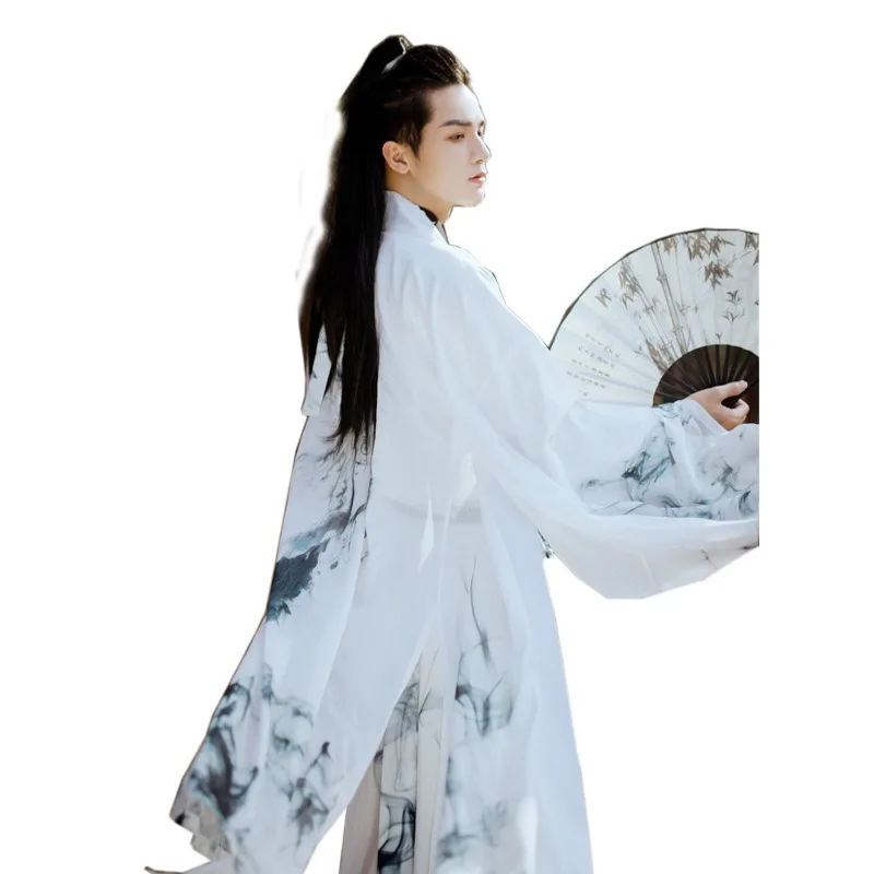 

Chinese Feng Shui Ink Collar Waist Immortal Big Sleeve Shirt 6-meter Large Swing Skirt Suit Men and Women Couple CP Dress Hanfu