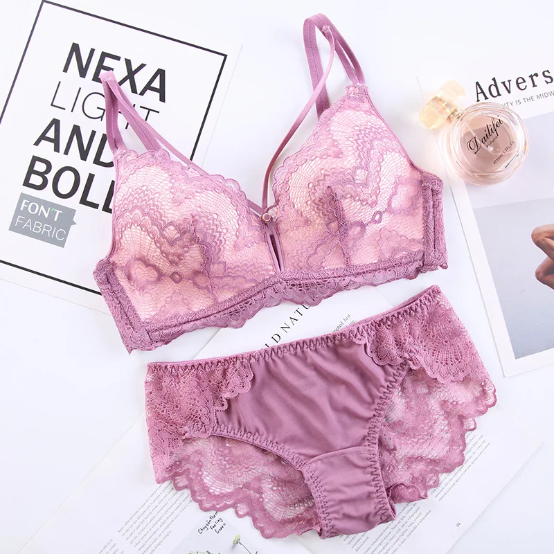 

Tianlanzhong Women New Sexy Lingerie Lace Seamless Bra+Back Hollow Out Briefs Panties Bra Set Babydoll Underwear Intimate