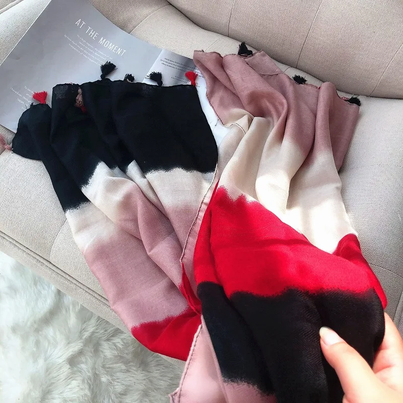 2020 Дамская мода обычный эффектом деграде (переход от темного к кисточками шаль из