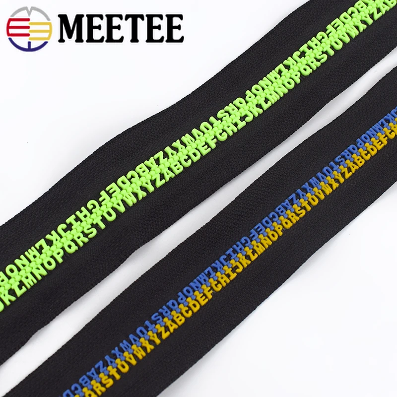 

Meetee 2/4M 5#/8# Resin Coded Zipper Individuality Alphabet Special Code Cutting Zippers + Silder for Backpack Clothes Decor Zip