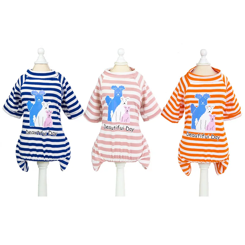 

Pet Jumpsuit Dog Stripe Jumpsuits Teddy Three Brothers Home Clothes Chihuahua Four Legged Clothing Dog Costume