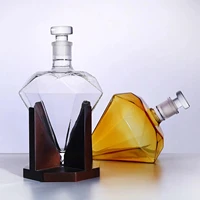 empty 33oz liquor whiskey set 1000ml diamond decanter with wood base for alcohol rum wine whiskey decanter set tequila
