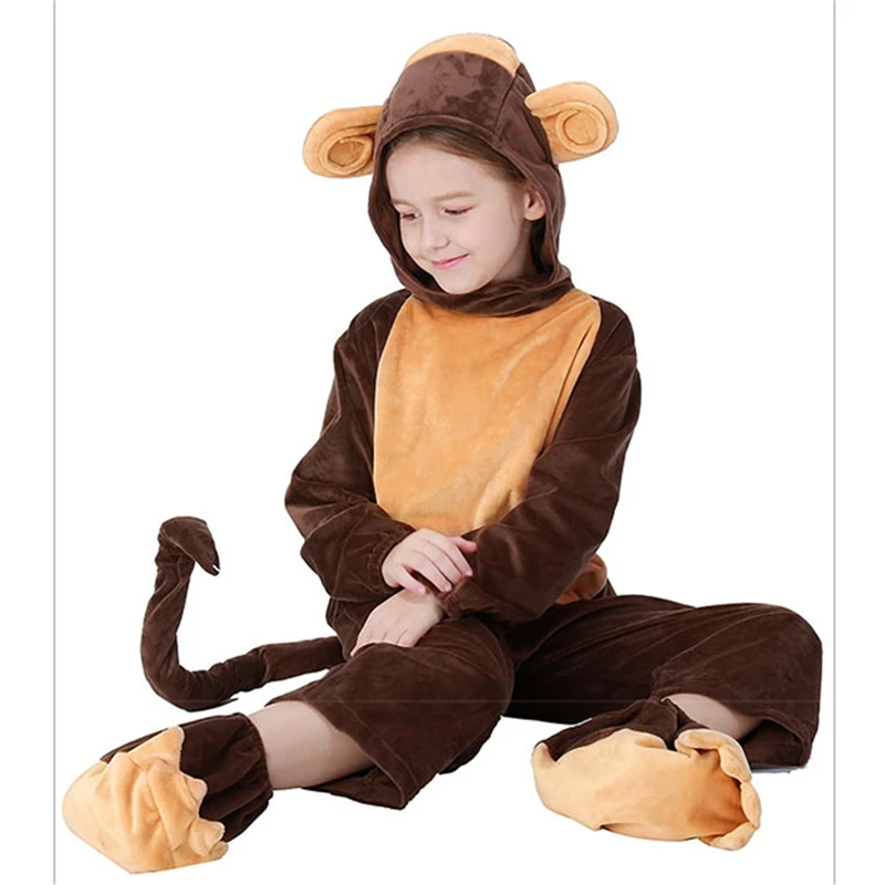 

Cute Cartoon Monkey Cosplay Homewear Jumpsuit Halloween Costumes For Boy Girls Kigurumi Flannel Pajamas Kids Children's Day Gift