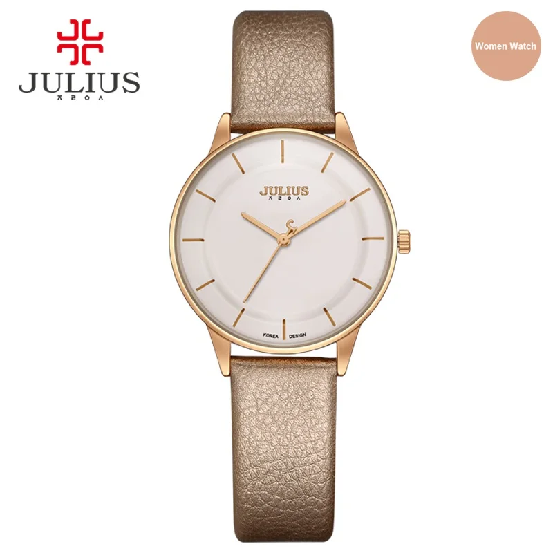 

JULIUS Watch Golden Genuine Leather Quartz Retro Watch Women Elegant Black Silver Brief Vogue Simple Stylish Wristwatches JA-957