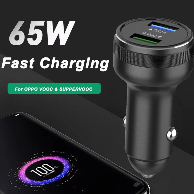 

65W SUPERVOOC 2.0 Car Charger Fast Car Charging Type-C Cable For OPPO A92S Reno 3 Ace 2 X20 X2 X50 R17 R9S K5 Realme X Q V5 5G