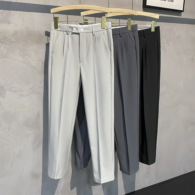 

Брюки мужские драпированные до щиколотки, брендовые деловые повседневные штаны, деловые офисные брюки, цвет серый/черный