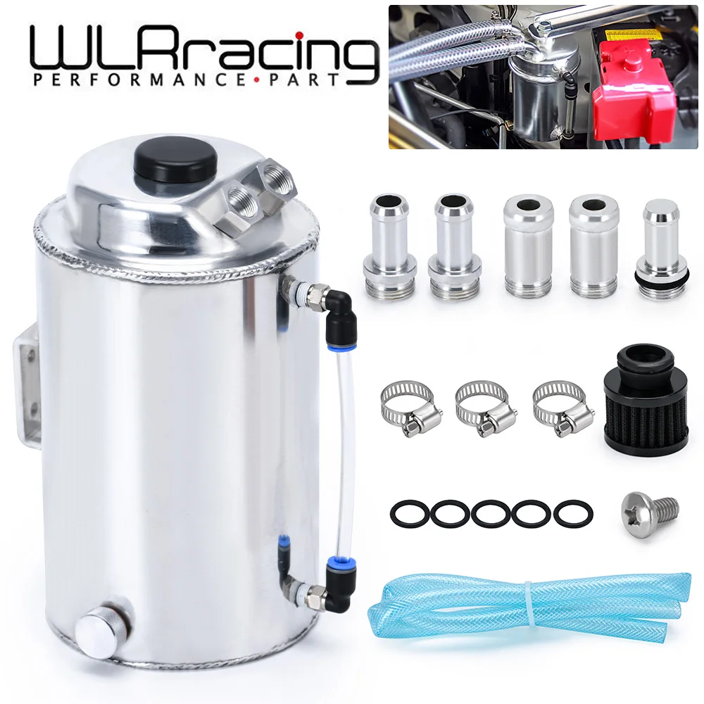 WLR RACING - 2 l 2 litros de aluminio pulido redondo de captura de aceite tanque con filtro de ventilación WLR-TK01