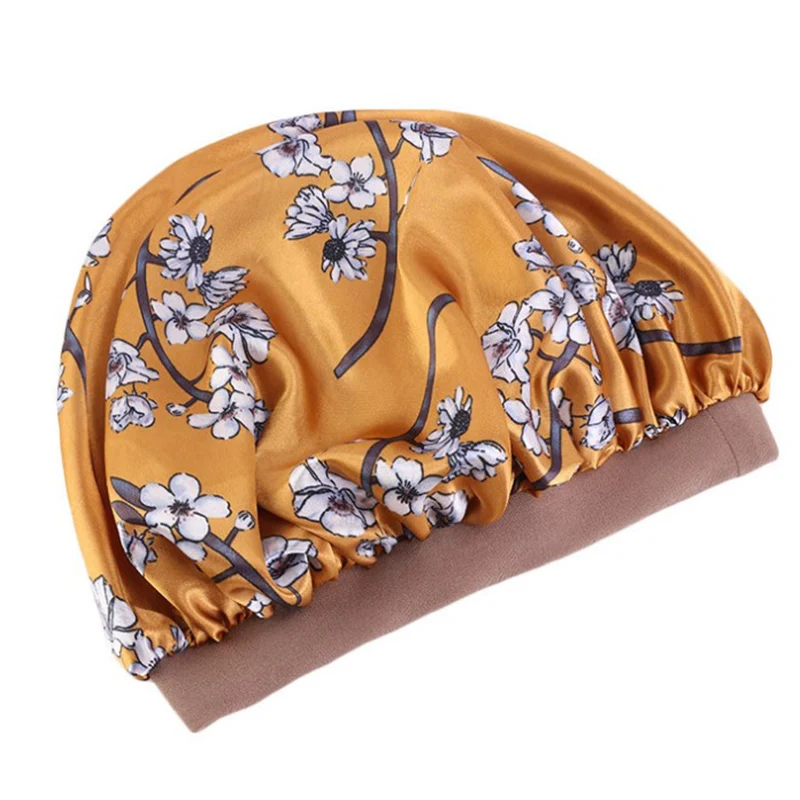 

Night Cap Wide Brim High Elastic Headband Shower Chemotherapy Cap Satin Head Circumference Sleep Hair Care Cap