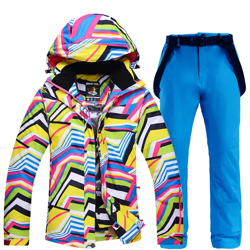 Pic Jacket and Pant Недорогой женский зимний костюм с рисунком зебры, комплекты для сноубординга, водонепроницаемые дышащие уличные лыжные куртки и зимние штаны с ремнем - Цвет: Pic Jacket and Pant