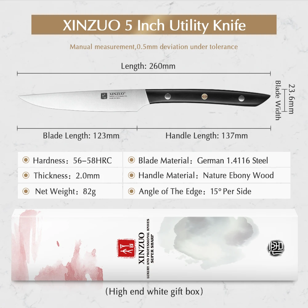 XINZUO 5 дюймовый универсальный нож DIN 1 4116 Стальные Кухонные ножи для чистки овощей