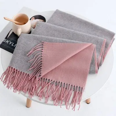Pink Grey Зимний длинный женский шарф, модные теплые мягкие кашемировые шарфы для женщин, толстые пашмины шали, женские хиджаб, шарф, накидки - Цвет: Pink Grey