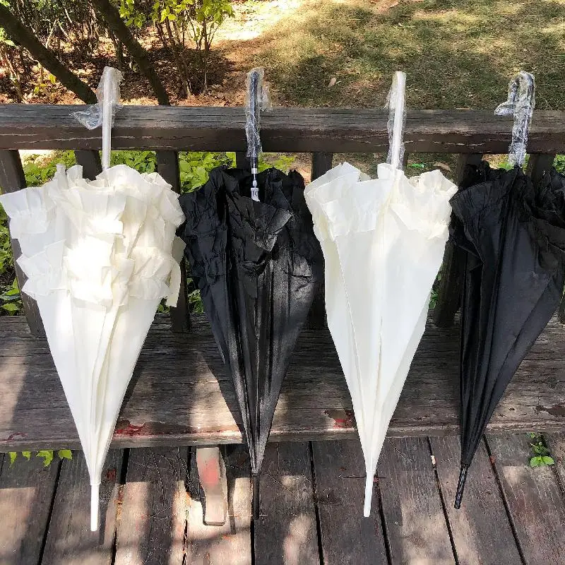 

Umbrella Creative Wedding Bride Umbrella Sunny Rain Pagoda Umbrella Black And White Powder Double Lace Princess Umbrella