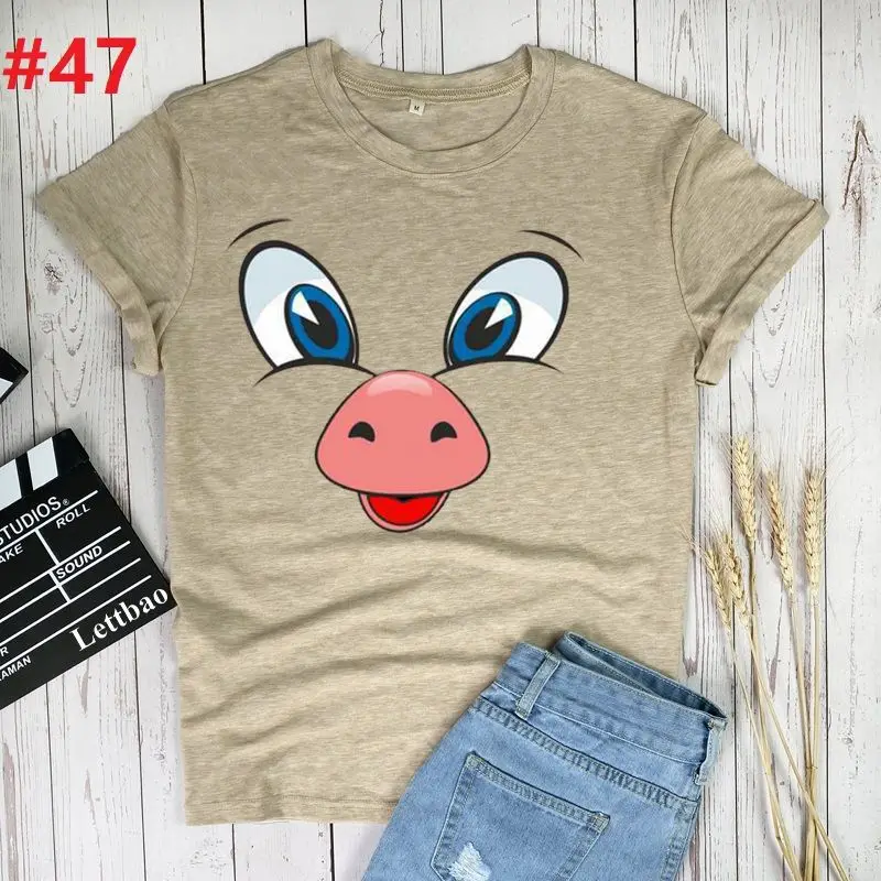 

Cartoon Pig Top Women short sleeve Summer Graphic O Neck Womens Tops Fashion Plus Size tee Tops for Girls Harajuku Ropa Mujer