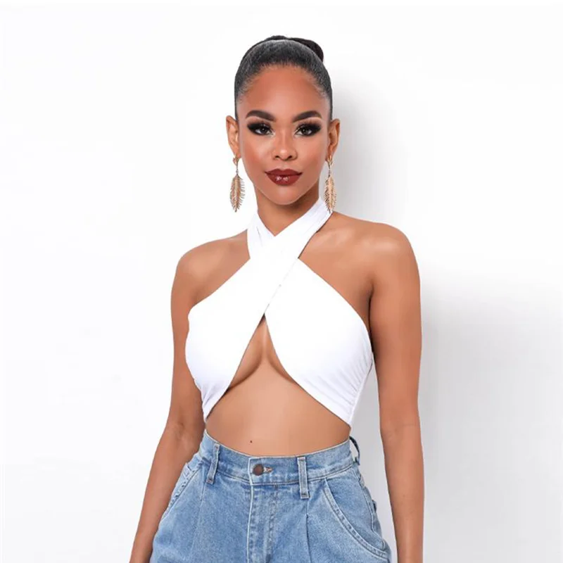 

Женский топ без рукавов, однотонная бандажная майка с открытой спиной и лямкой на шее, одежда для отдыха на весну и лето, 2022