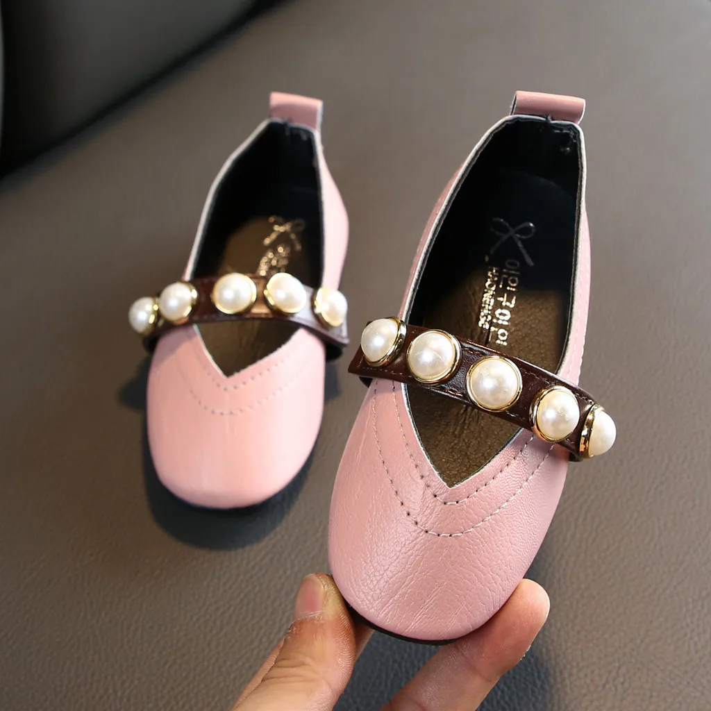 

Autumn Girls Princess Shoes 2019 New Toddler Infant Kids Baby Pearl Sandals Girls Leather Shoes Kids Dance Shoes
