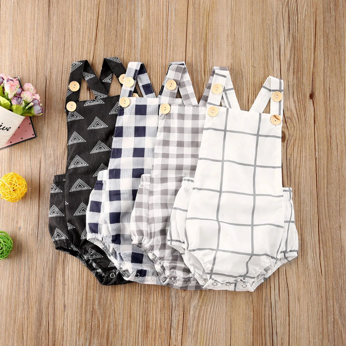 

0-24M Infant Baby Girls Boys Bodysuits Plaid Print Sleeveless Summer Causal Jumpsuits Casual Cotton Baby Clothes