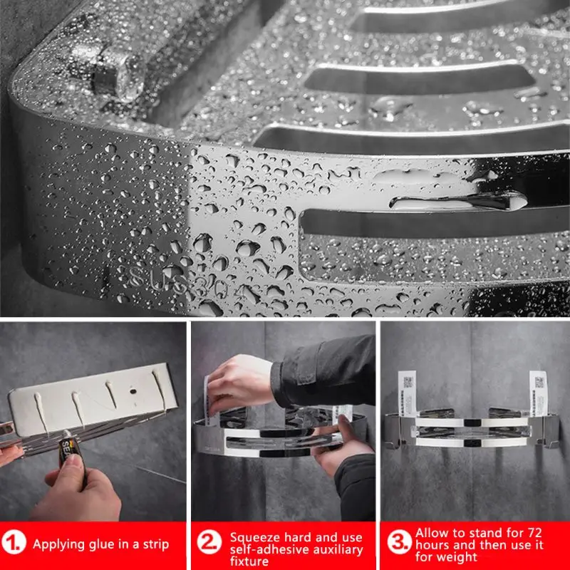 

Bathroom Shelves Wall Mounted Shelf 304 Stainless Steel Storage Corner Shelf Silver Kitchen Bathroom Organizer Holder with Hook