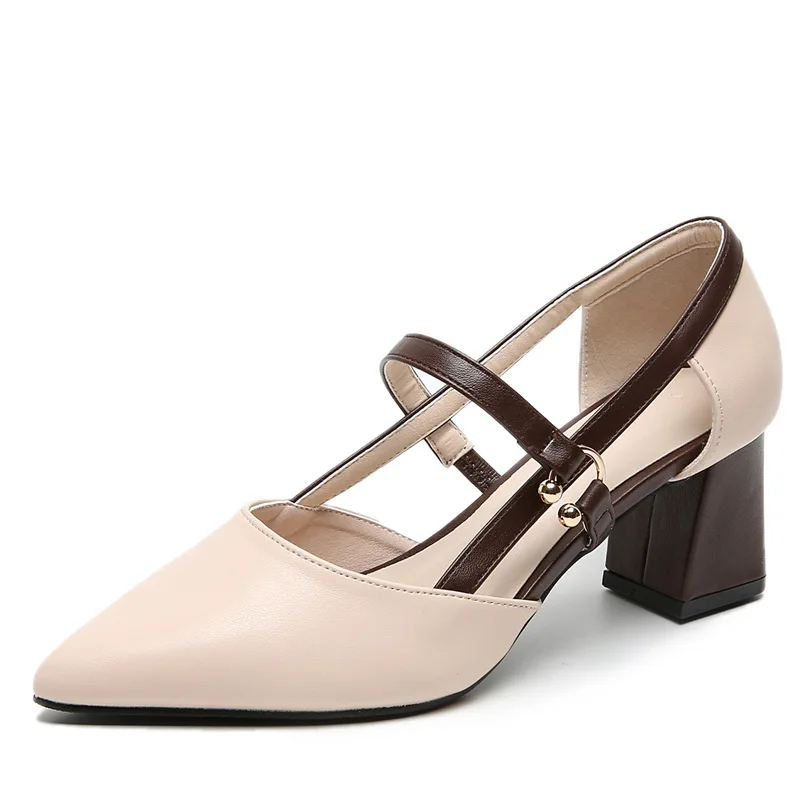 

Women's shoes 2020 summer sandals thick heel high heels pointed toe color matching women's single shoes plus size sandals