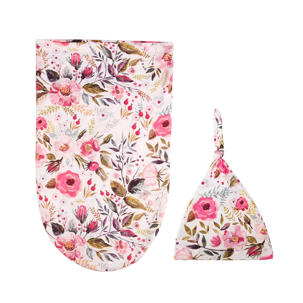 Пеленка для новорожденных с цветочным принтом шапка узелком набор из 2 предметов