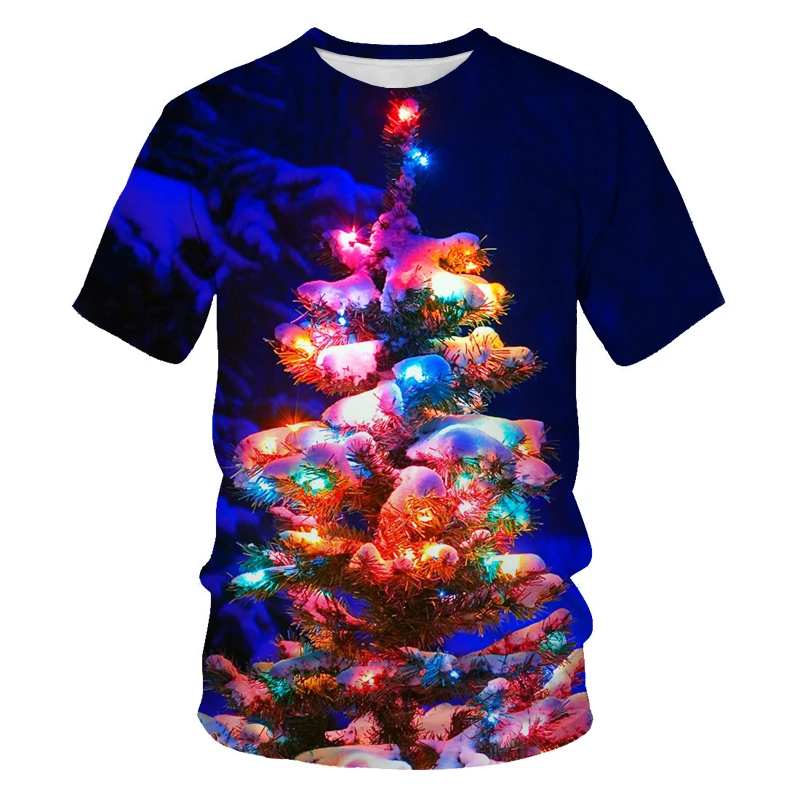 

Men's Women's 3D Printing Short Sleeve Loose O-neck T-shirt Christmas Tree Print Boys and Girls Hip Hop Streetwear Oversized