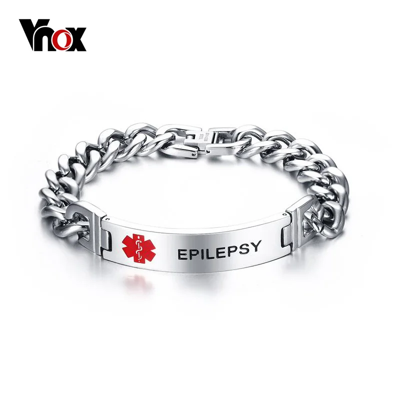 Vnox Epilepsy Medical Bracelet Emergency ID Men Jewelry TYPE 1 DIABETES ALLERGY