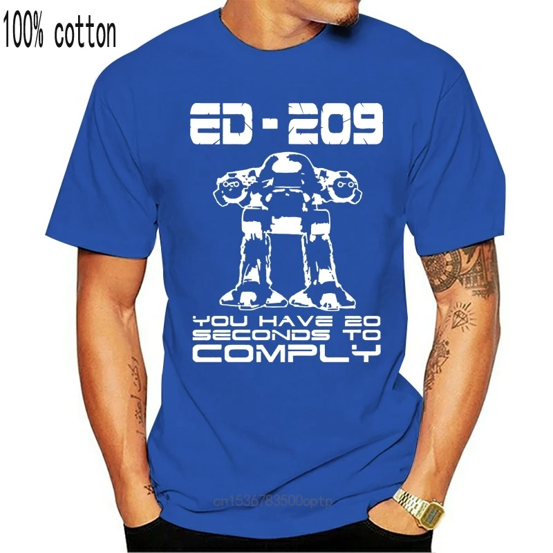 

Новинка, футболка из 100% хлопка с круглым вырезом и принтом, футболка Robocop ED 209 для