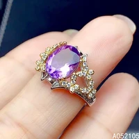 kjjeaxcmy fine jewelry 925 sterling silver inlaid natural amethyst women noble exquisite butterfly adjustable gem ring support d